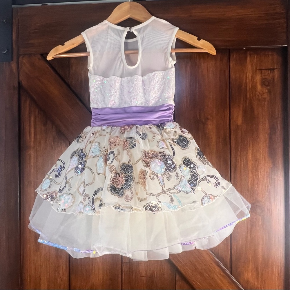 Weissman Dance Tutu Costume Girls SC Cream and Purple Floral Dress Leotard - Picture 2 of 5
